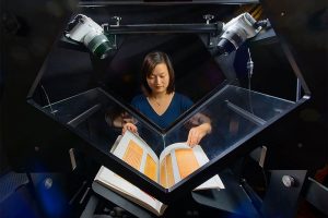 Woman scanning a book